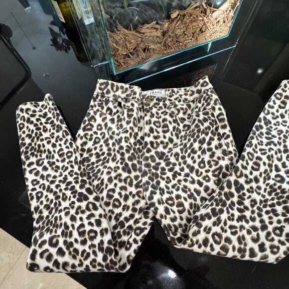 Frame Ali High Rise Cigarette Jeans in Beige Multi Animal Print - Picture 3 of 4